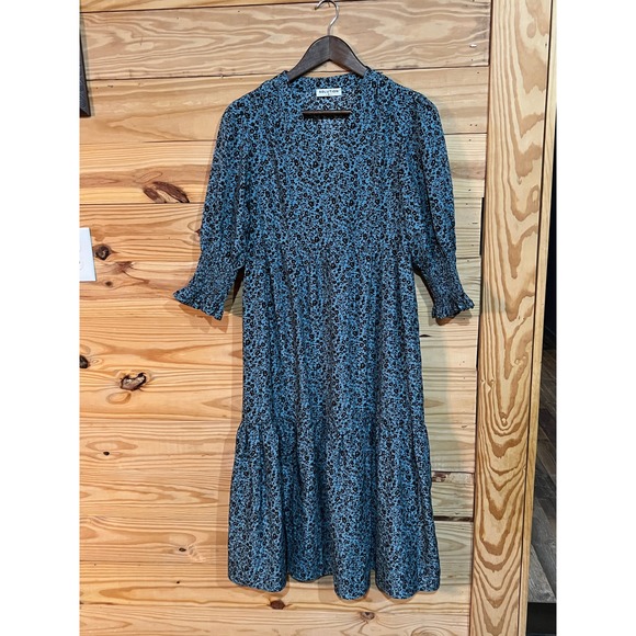 Solution Dresses & Skirts - Solution Maxi Modest Minimalist Prairie Dress Flowy Smocked Blue Tiered Small